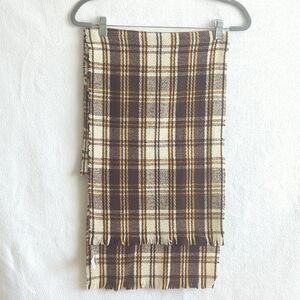 Brown Cream And Yellow Plaid Autumn Colors Rectangular Scarf With Fringe
